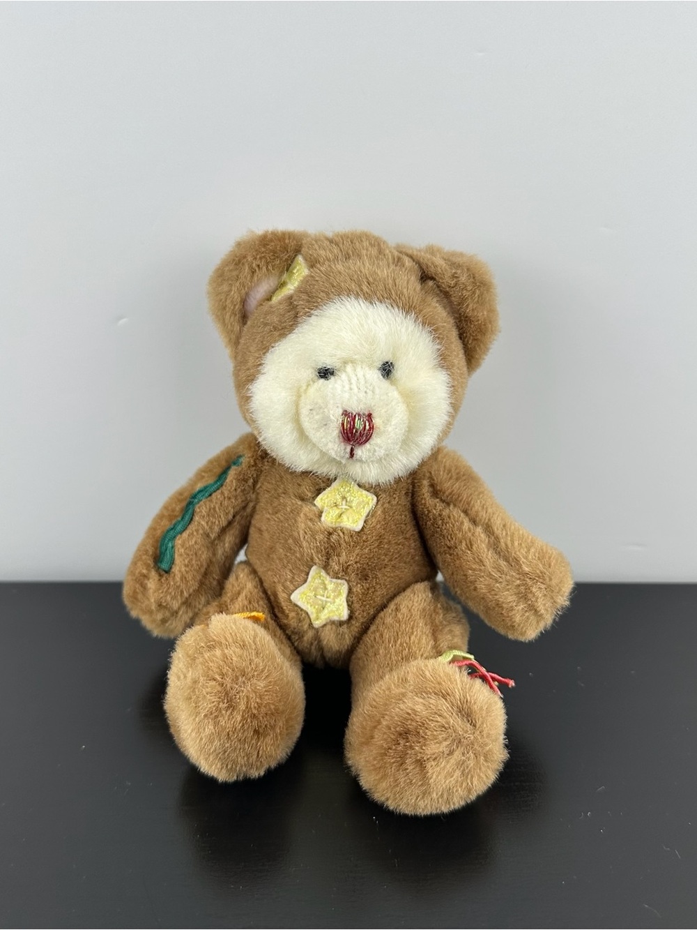 Russ Berrie RARE Baby Cookie Teddy Bear 5” Yellow Stars Plush Stuffed Animal
